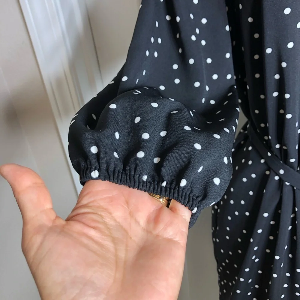 The Limited Black Ivory Polka Dot  Belted Collar Shirtdress ‎ MP